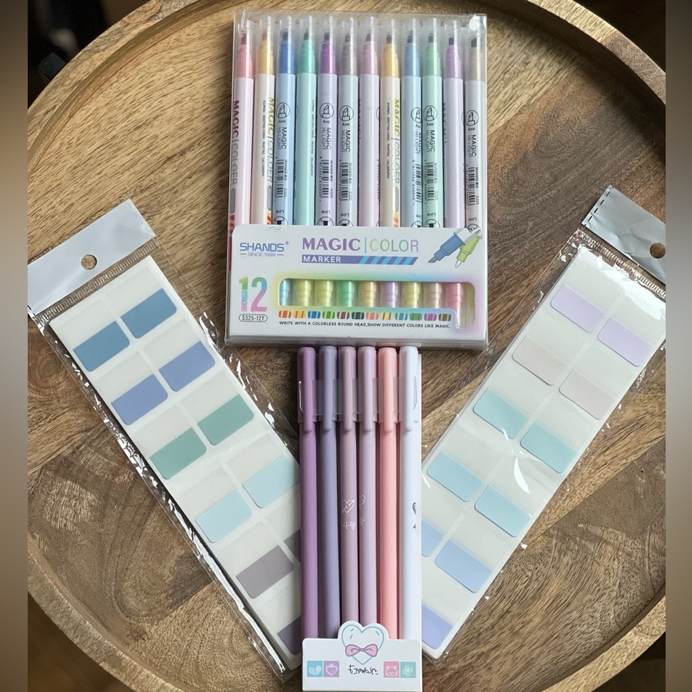 Pastel Stationary Set with Magic Markers, Sticky Notes and Pens